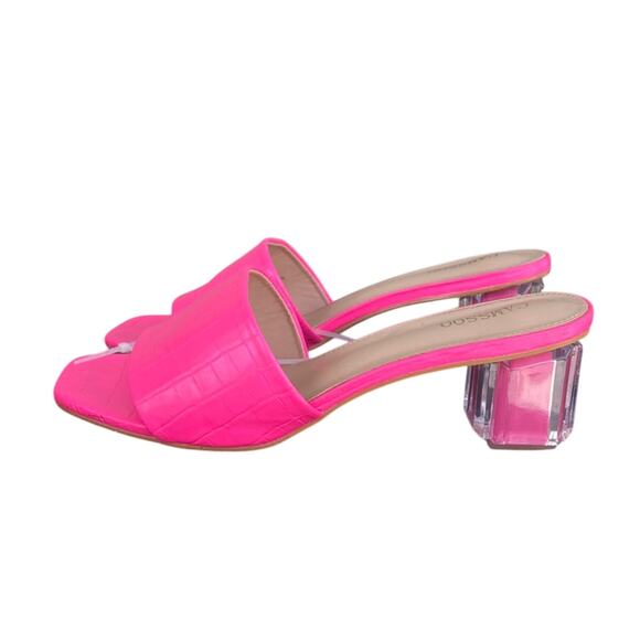 Camssoo Square Open Toe Clear Heels embossed print pink sandals Barbie size 9 - Picture 2 of 9